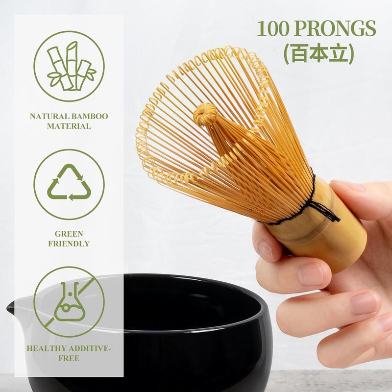 YIBO Matcha Whisk Set Black - Match Bowl with Spout and Whisk, Scoop, Sifter, Chasen Holder Measuring Spoon & Cup Kit for Matcha Tea Ceremony Tools - Image 2